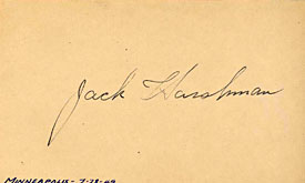 Jack Harshman Autographed / Signed 3x5 Card