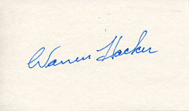 Warren Hacker Autographed / Signed 3x5 Card