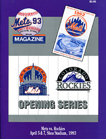 1993 New York Mets vs Colorado Rockies Unsigned Opening Series Program