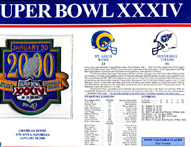 Super Bowl 34 Patch and Game Details Card