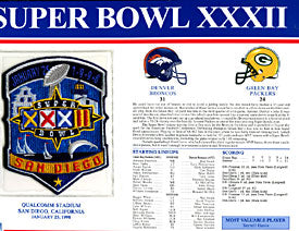 Super Bowl 32 Patch and Game Details Card