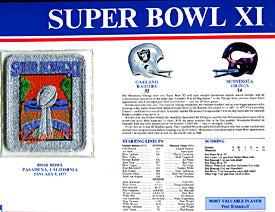 Super Bowl 11 Patch and Game Details Card