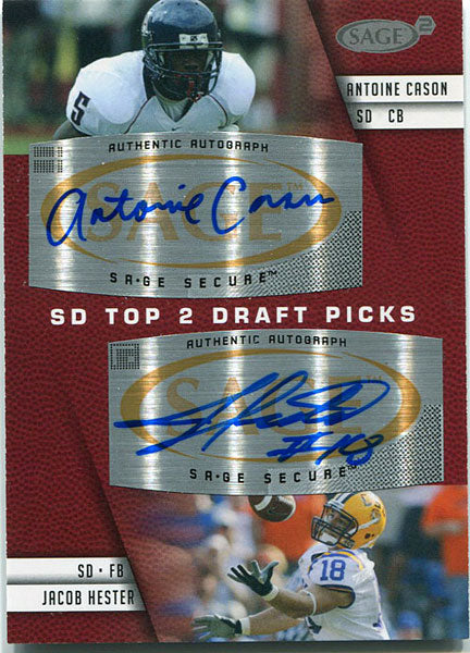 Antoine Cason & Jacob Hester Autographed / Signed 2008 Sage SD Top 2 Draft Picks Card