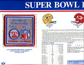 Super Bowl 1 Patch and Game Details Card