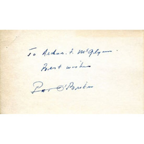 Pat O'Brien Autographed / Signed 3x5 Card (James Spence)
