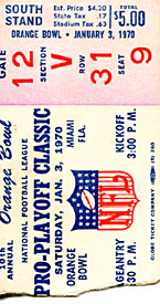 10th Annual Pro Football Classic Unsigned January 3 1970 Footbal Ticket Stub