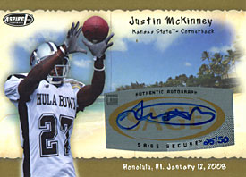 Justin McKinney Autographed / Signed 2008 SAGE No.25 of 50 Kansas State College Football Card