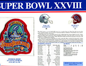Super Bowl 28 Patch and Game Details Card