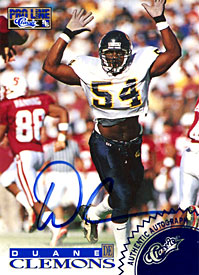 Duane Clemons Autographed / Signed 1996 Classic Football Card