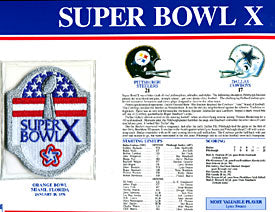 Super Bowl 10 Patch and Game Details Card