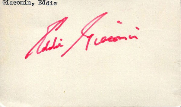 Eddie Giacomin Autographed / Signed 3x5 Card