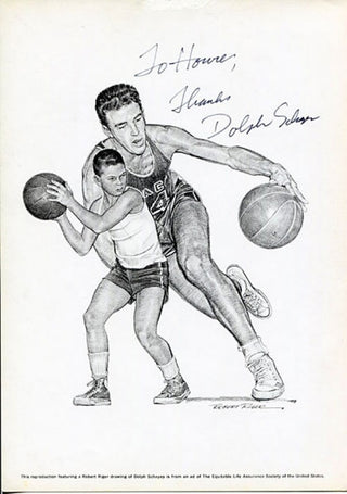 Dolph Schayes Autographed / Signed Black and White Drawing 8x10 Photo