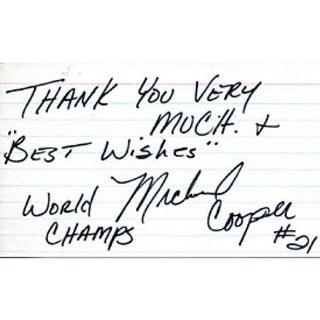 Michael Cooper World Champs Autographed / Signed 3x5 Card