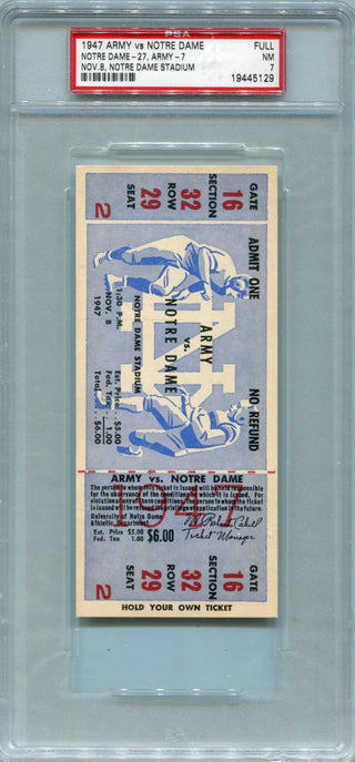 1947 Army Vs. Notre Dame November 8. Notre Dame Stadium Full Game Ticket  PSA 7