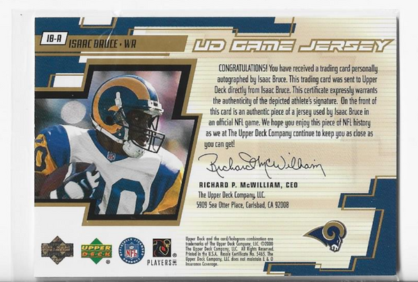 Isaac Bruce 2000 Upper Deck #IB-A Autographed Game Jersey Card