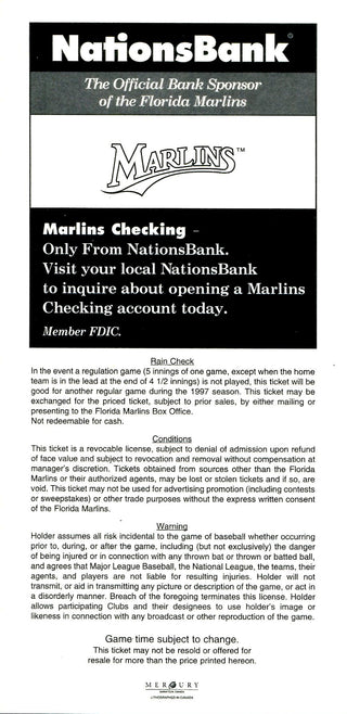 1997 Opening Day Marlins Vs Cubs Full Game ticket