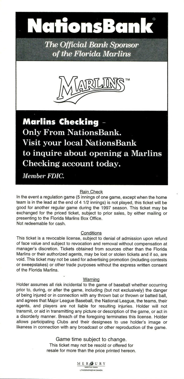 1997 Opening Day Marlins Vs Cubs Full Game ticket