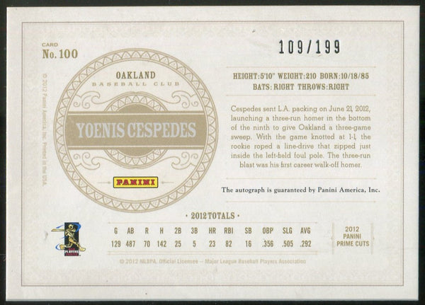 Yoenis Cespedes 2012 Panini Playoff Prime Cuts Rated Rookie Autographed Card #109/199
