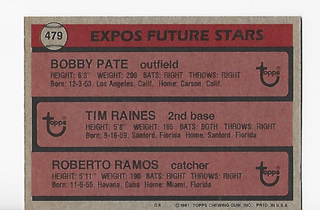 Tim Raines / Roberto Ramos / Bobby Pate 1981 Topps #479 Expos Future Stars Card