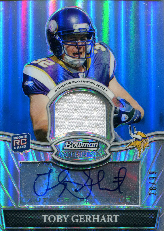 Toby Gerhart Autographed 2010 Bowman Sterling Jersey Rookie Card