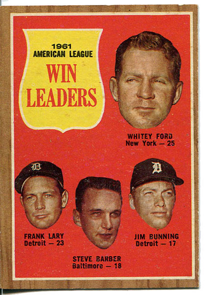 1961 American League Win Leaders 1962 Topps Card