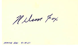 Nelson Fox Autographed / Signed 3x5 Card J. Spence Authenticated