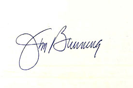 Jim Bunning Autographed / Signed 3x5 Card