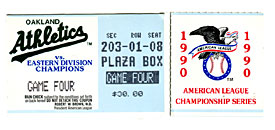 American League Championship Unsigned 1990 Game 4 Baseball Ticket Stub