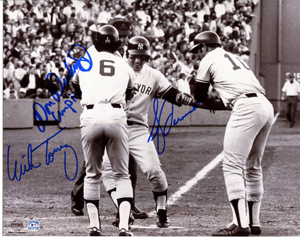 Dent Torrez & Denkinger Autographed 1978 Tie Breaker NY Yankees 8x10 Photo