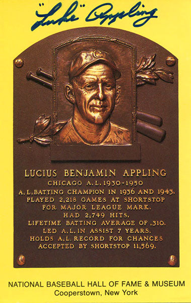 Luke Appling Autographed / Signed Baseball Hall of Fame Plaque Postcard