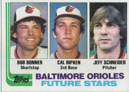 Cal Ripken Jr, Bob Bonner & Jeff Schneider 1982 Topps Rookie Card