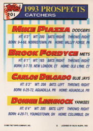 Mike Piazza, Carlos Delgado & Others 1993 Topps Rookie Card
