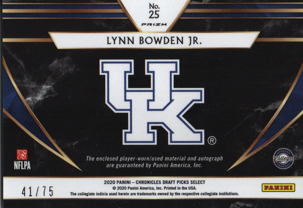 Lynn Bowden Jr. Autographed 2020 Panini Chronicles Draft Picks Select Rookie Jersey Card #25