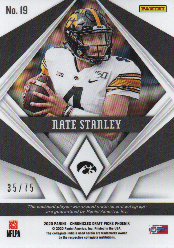 Nate Stanley Autographed 2020 Panini Chronicles Draft Picks Phoenix Rookie Jersey Card