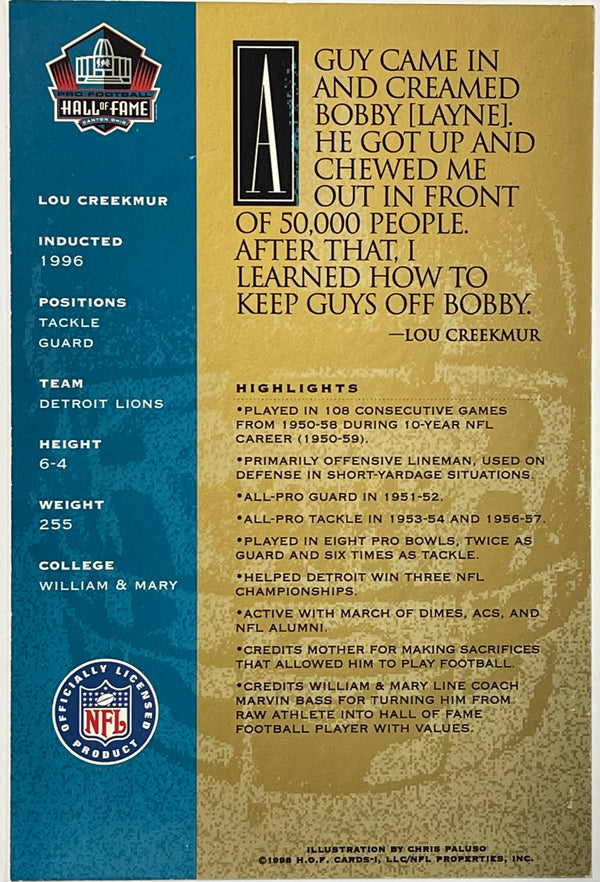 Lou Creekmur 1998 Autographed Hall of Fame Postcard