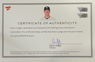 Aaron Judge Autographed 2018 Game Used Adidas Cleats (Fanatics)