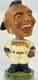Lot Detail - Late 1960s Atlanta Braves Gold Circle Base Braves Mascot Head  Chief Nok-A-Homa Bobble Head w. Original Box