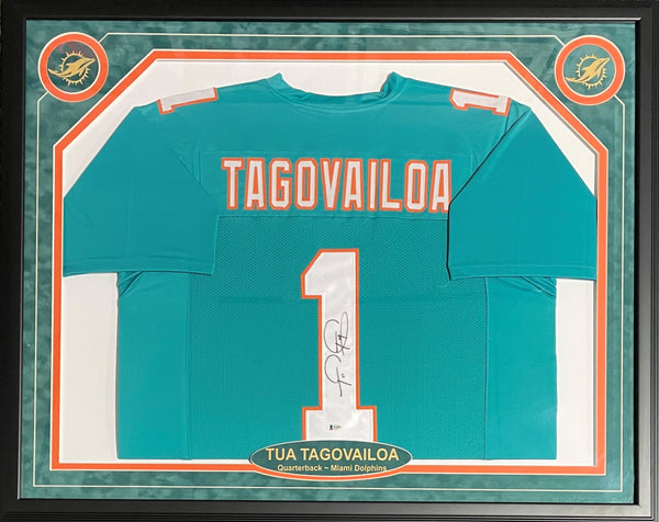 Tua Tagovailoa Autographed Framed Miami Dolphins Jersey (BVG)