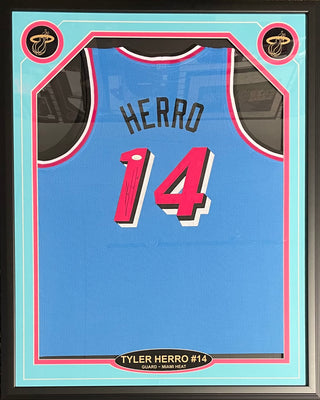 Tyler Herro Autographed Framed Miami Heat ViceWave Jersey (JSA)