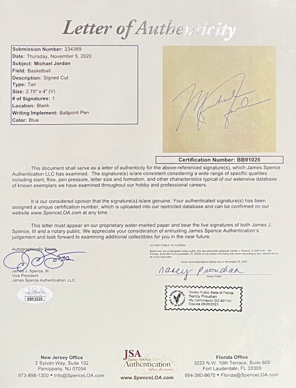 Michael Jordan Autographed Framed 2x4 Cut w/ Unsigned Photo (JSA)