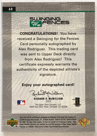 Alex Rodriguez 1999 autographed Upper Deck Card