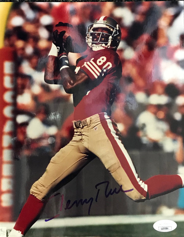 Jerry Rice Autographed 8x10 Football Photo (JSA)