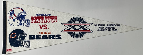 1986 New England Patriots vs Chicago Bears Super Bowl XX Pennant