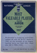 1961 Topps Hank Aaron MVP Baseball Card #484