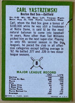 1963 Fleer Carl Yastrzemski Boston Red Sox Baseball Card #8