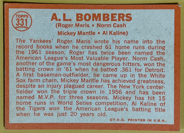 1964 Topps AL Bombers Mickey Mantle, Maris, Kaline Baseball Card #306