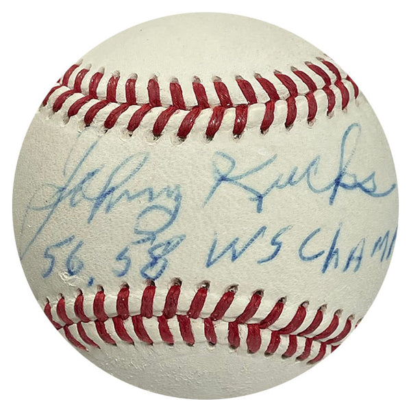 Johnny Kucks "56, 58 WS Champs" Autographed Baseball (PSA)