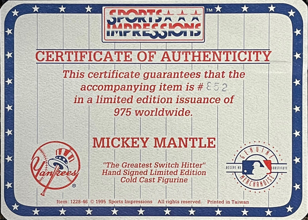 Mickey Mantle Signed Sports Impressions "The Greatest Switch Hitter" Figurine with Box