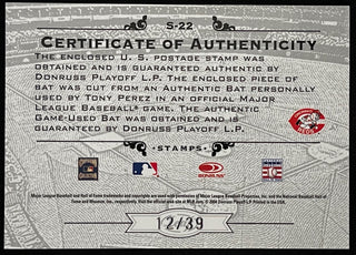 Tony Perez 2004 Leaf Century Collection Donruss Bat Card 12/39