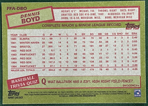 Dennis Boyd 2013 Autographed Topps Archives Card